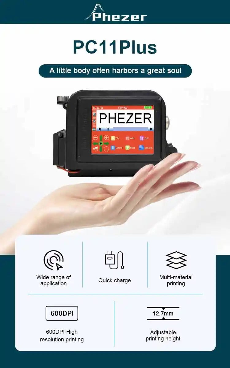 Phezer 30 Languages 12.7/25.4mm PC11Plus Mini Portable Printer QR